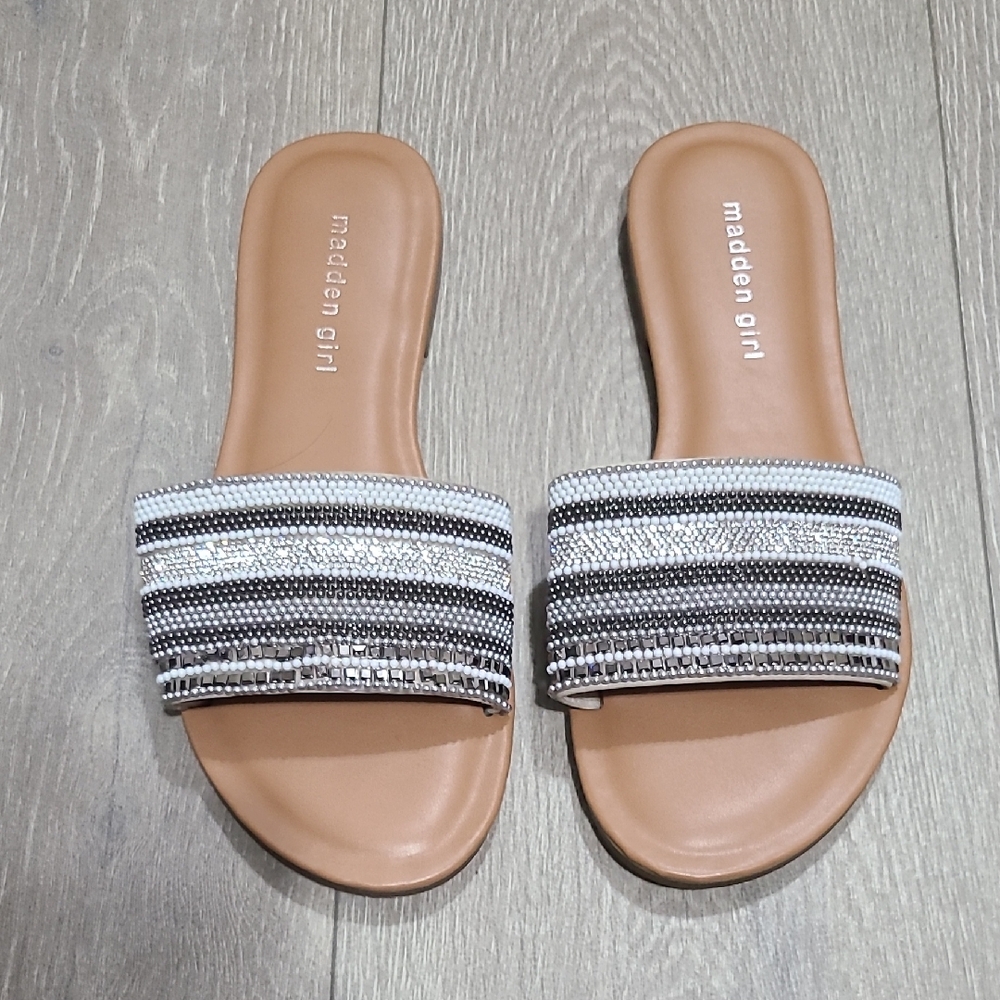 Madden Girl Striped Black and White Slide Sandals